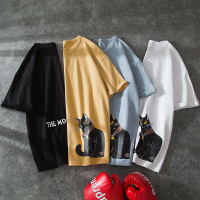 梵克公牛港风平铺 2020夏新款 短袖男宽松款印花猫卡通T恤 P28