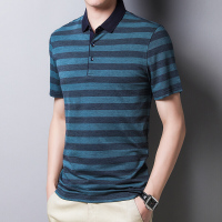 梵克公牛夏季新款T恤衫男翻领条纹短袖95%5%P68