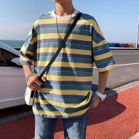 梵克公牛*夏季港风潮流休闲宽松条纹T恤上衣