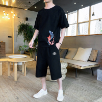 梵克公牛夏季中国风唐装亚短袖套装男士印花民族风-P65