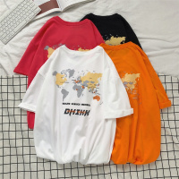 梵克公牛2021夏季男士短袖T恤港风宽松地图印花圆领半袖衫