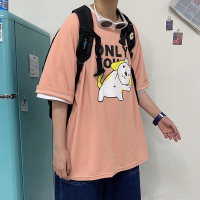 梵克公牛港风2021夏季小狗印花百搭T恤半袖宽松时尚上衣-