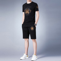 梵克公牛短袖套装男青春流行牌大码 2020热卖男式纯色帅气T恤休闲上衣裤子胖子夏季新款青年圆领上衣短裤两件套薄