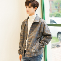 梵克公牛2020新款春春季韩版毛呢格子外套日系男装休闲上衣服夹克港风潮流