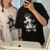 梵克公牛短袖T恤男圆领水墨小熊情侣上衣港风cec宽松半袖打底衫