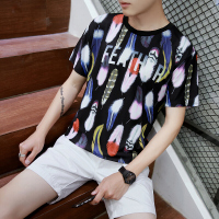 梵克公牛2020夏季羽毛3D印花男士短袖T恤非主流体恤衫男 如图