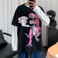 梵克公牛@青港的风 夏季恐龙印花短袖T恤男商务休闲牌商务休闲流情侣个性时尚半袖上衣