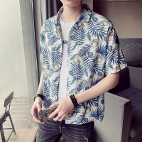 梵克公牛19夏款清凉花色衬衫男青少年宽松寸衫310A-924P35浅蓝色