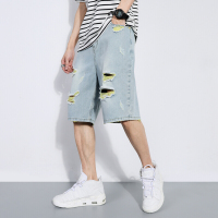 梵克公牛2021夏季新款 日系破洞牛仔男大码水洗休闲 如图