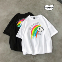 梵克公牛2021新款宽松落肩圆领全棉彩虹T恤短袖