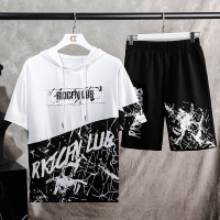 梵克公牛夏季运动休闲青少年两件套宽松圆领短裤T恤短袖套装男