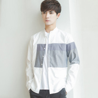 梵克公牛白衬衫男季学生长袖修身型流衣服寸衣痞帅帅气青春流行 白色