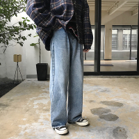 梵克公牛四季坠感阔腿裤男裤韩版常规老爹裤潮牌牛仔裤情侣百搭长裤子 浅蓝色