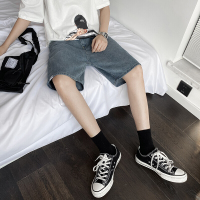 梵克公牛男潮牌ins网红5港版直筒夏季马裤嘻哈风牛仔裤 蓝灰