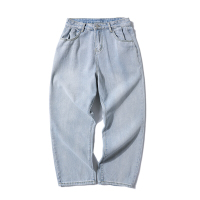 梵克公牛韩版男生浅色常规阔腿牛仔裤秋季青少年百搭中性ins时尚百搭长裤 蓝色