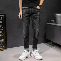 梵克公牛牛仔裤男常规高弹力2021新款潮流男春季韩版水洗复古怀旧男式青年时尚简约长裤子 黑色