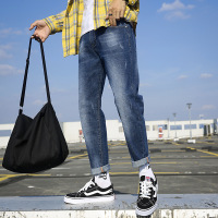 梵克公牛牛仔裤男常规高弹力2021新款春复古怀旧男韩版小潮牌ins青年男士纯色简约男式帅气百搭