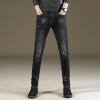梵克公牛牛仔裤男常规高弹力2021新款新小脚男士复古怀旧弹力潮牌ins黑色男式牛仔长裤子水洗休闲男裤 黑色