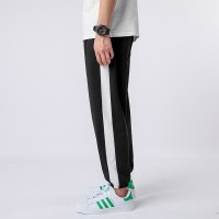 梵克公牛侧边条纹裤男常规运动休闲裤一道杠篮球束脚卫裤黑色带白杠的裤子 黑色