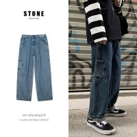 梵克公牛拖地牛仔裤男韩版潮流百搭常规阔腿工装老爹裤子春秋款原宿风