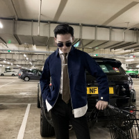 梵克公牛韩国英伦修身收腰男夹克纯色翻领拼接时尚修身外套