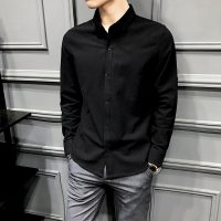 梵克公牛衬衫男士长袖2020春季新款纯色简约衬衣ins学生修身帅气青春流行上衣