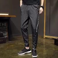 梵克公牛秋季新款黑色牛仔裤男士潮牌九分修身小脚裤束脚韩版潮流百搭裤子 WL7005 黑灰色