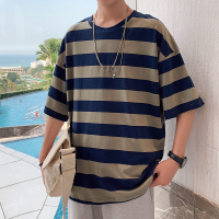 梵克公牛夏季短袖T恤男士条纹圆领韩版流体恤半袖丅男装打底衫衣服宽松