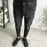 梵克公牛太浪复古做黑猫须抓痕牛仔裤男秋新小脚百搭都市青年休闲微跨长裤 KLY-K5320微跨黑色 微跨裤长94厘米