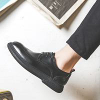 梵克公牛英伦皮鞋男时尚青年人造革洛克鞋子 2021百搭发型师男鞋季黑色商务个性男厚底潮流男士休闲鞋 黑色