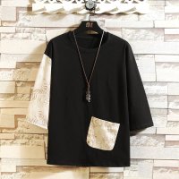 梵克公牛夏季新款五分袖T恤男宽松加大码中国文化风撞色半袖商务休闲牌衣服