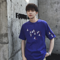 梵克公牛2020港仔文艺短袖圆领T恤男鹤绣花宽松休闲日系大码款