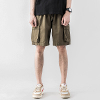 梵克公牛夏季纯色多口袋5分短裤青春流行牌ins休闲中裤夏天常规款宽松工装裤男 军绿色