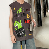 梵克公牛无袖T恤男2021卡通牌ins背心宽松运动流坎肩帅气上衣