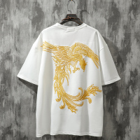 梵克公牛金色凤凰刺绣短袖T恤男2020春夏新款宽松国情侣半袖中国风男装