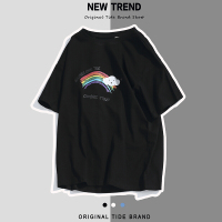 梵克公牛夏季短袖T恤男日系简约圆领印花上衣港风cec学生百搭彩虹半袖体恤