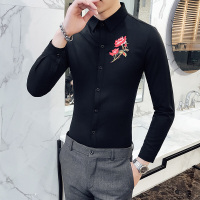 梵克公牛秋季新款长袖衬衣男韩版修身刺绣男士衬衫发型师流个性男装