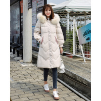 梵克公牛反季小怪兽羽绒服2020新款气质收腰狐狸毛领白鸭绒羽绒服 米白色