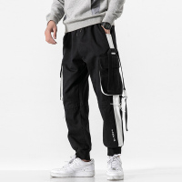 梵克公牛热卖裤子男2020春季新款织带卡扣束脚工装裤男商务休闲牌胖子加肥加大码常规男裤简约春