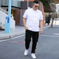 梵克公牛短袖套装男青春流行牌宽松大码 2020舒适显瘦T恤男士运动时尚印花夏季长裤帅气一套200斤加肥加大号青春流行