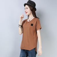 梵克公牛夏新款棉T恤短袖上衣 特色下摆设计小衫短袖 咖啡色套头衫