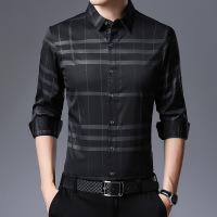 梵克公牛中年男装长袖衬衫春季商务上班 2021热卖绅士新款正装男式免烫帅气男士休闲印花格子合体衬衣