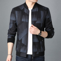 梵克公牛中老年男士夹克外套春季薄款 2021帅气男修身男式爸爸装时尚印花拉链修身休闲爸爸装上衣薄款春