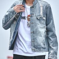 梵克公牛快手同款ins牛仔外套男韩版潮流学生BF夹克帅气破洞宽松ulzzang牛仔衣刺绣 蓝色