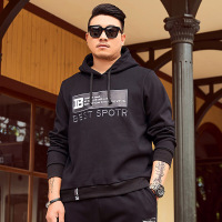 梵克公牛胖子男装卫衣 20209255春季新款大码帅气显瘦情侣商务休闲牌宽松加肥加大连帽套头外套 黑色