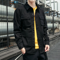 梵克公牛衬衫男学生春季长袖薄款 2021男士休闲帅气简约文艺帅气衬衣男装工装简约文艺外套