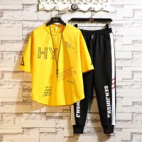 梵克公牛短袖T恤套装男夏季韩版流休闲宽松圆领卫衣T恤搭配裤一套衣服夏天男士运动套装流