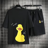 梵克公牛休闲套装男短袖T恤夏季潮牌2020新款卡通印花青少年学生一套衣服搭配帅气夏装短裤两件套