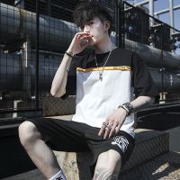 梵克公牛夏季男装一套装男士潮流搭配帅气棉透气短袖T恤上衣服休闲夏装潮牌两件套