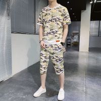 梵克公牛短袖T恤套装男2021夏季韩版流学生套装T恤男社会精神小伙迷彩服套装夏天男士休闲套装